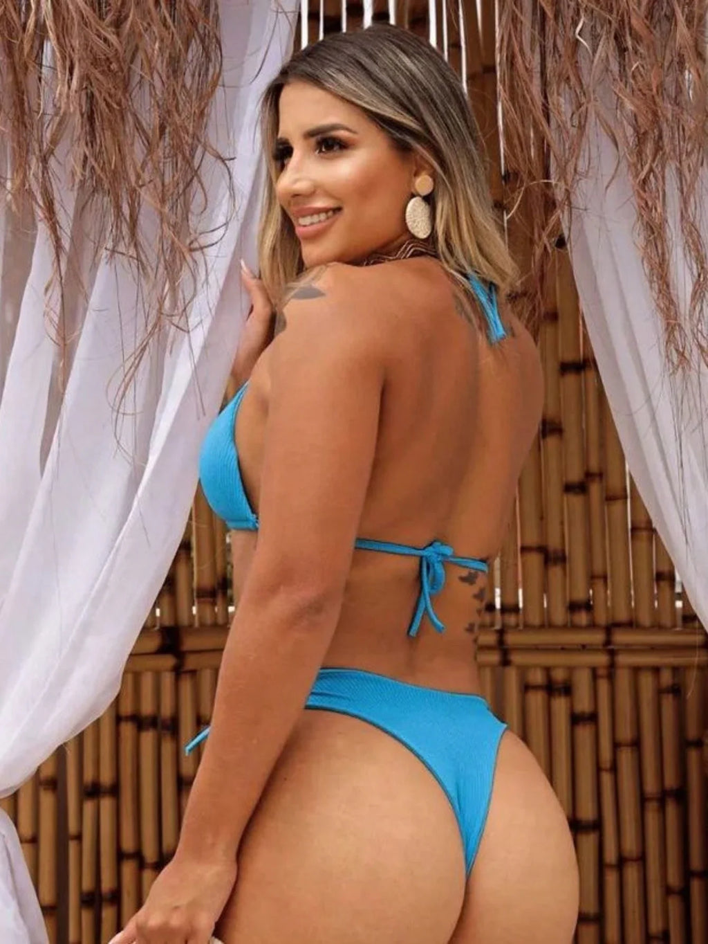 Biquíni Cortininha Canelado Bruna