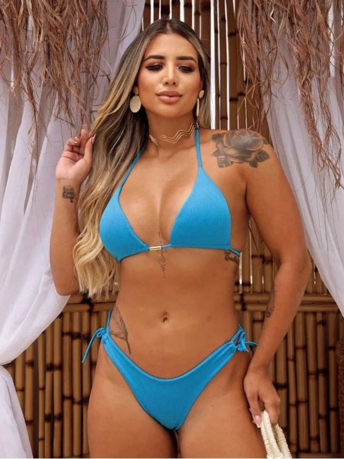 Biquíni Cortininha Canelado Bruna