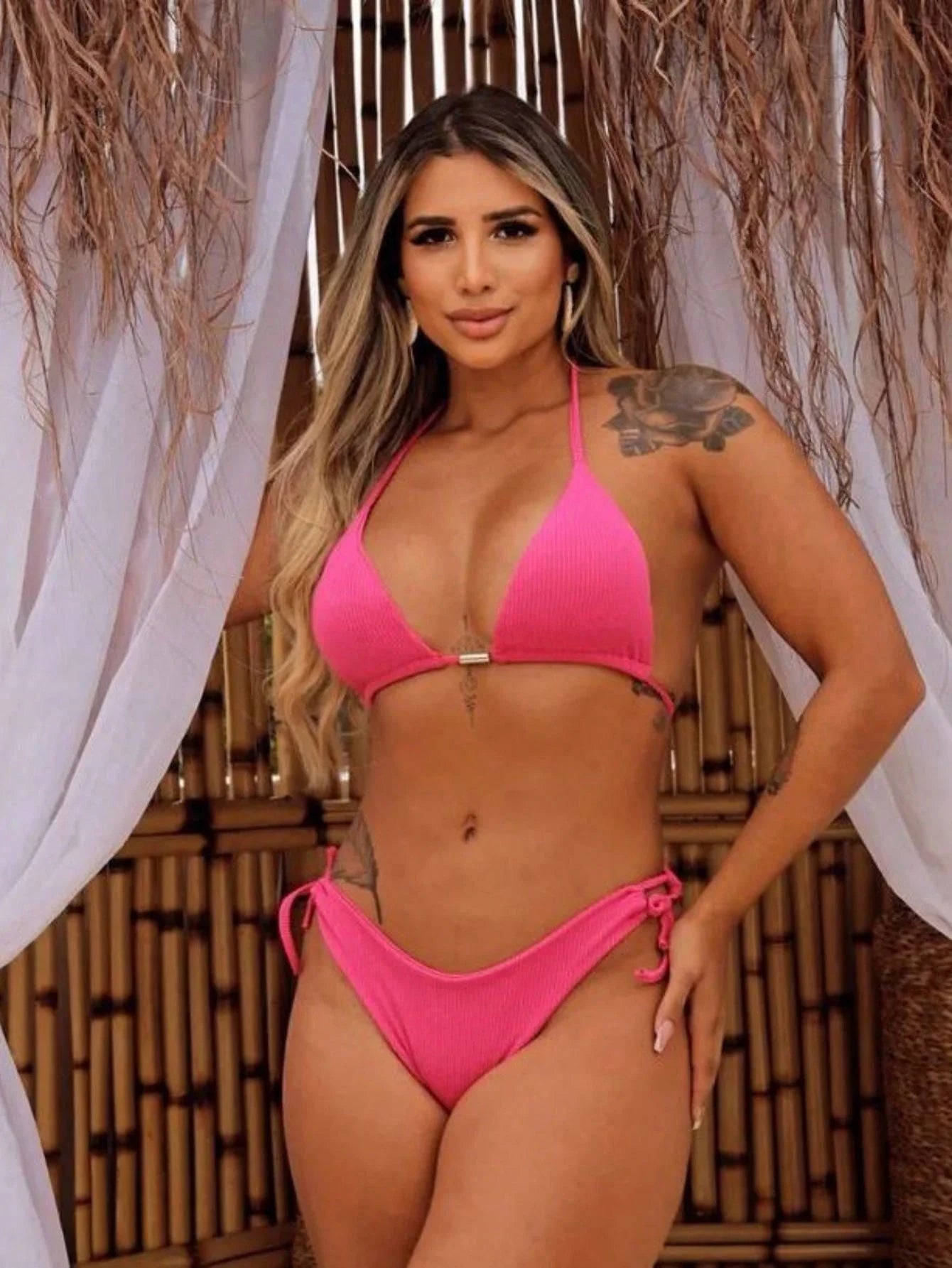 Biquíni Cortininha Canelado Bruna