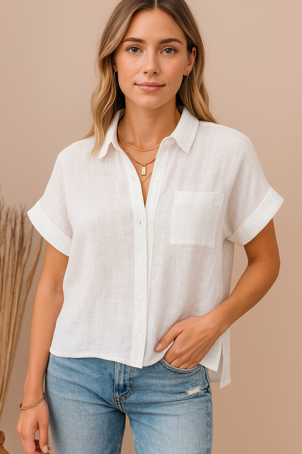 Blusa de Manga Curta de Linho Juju