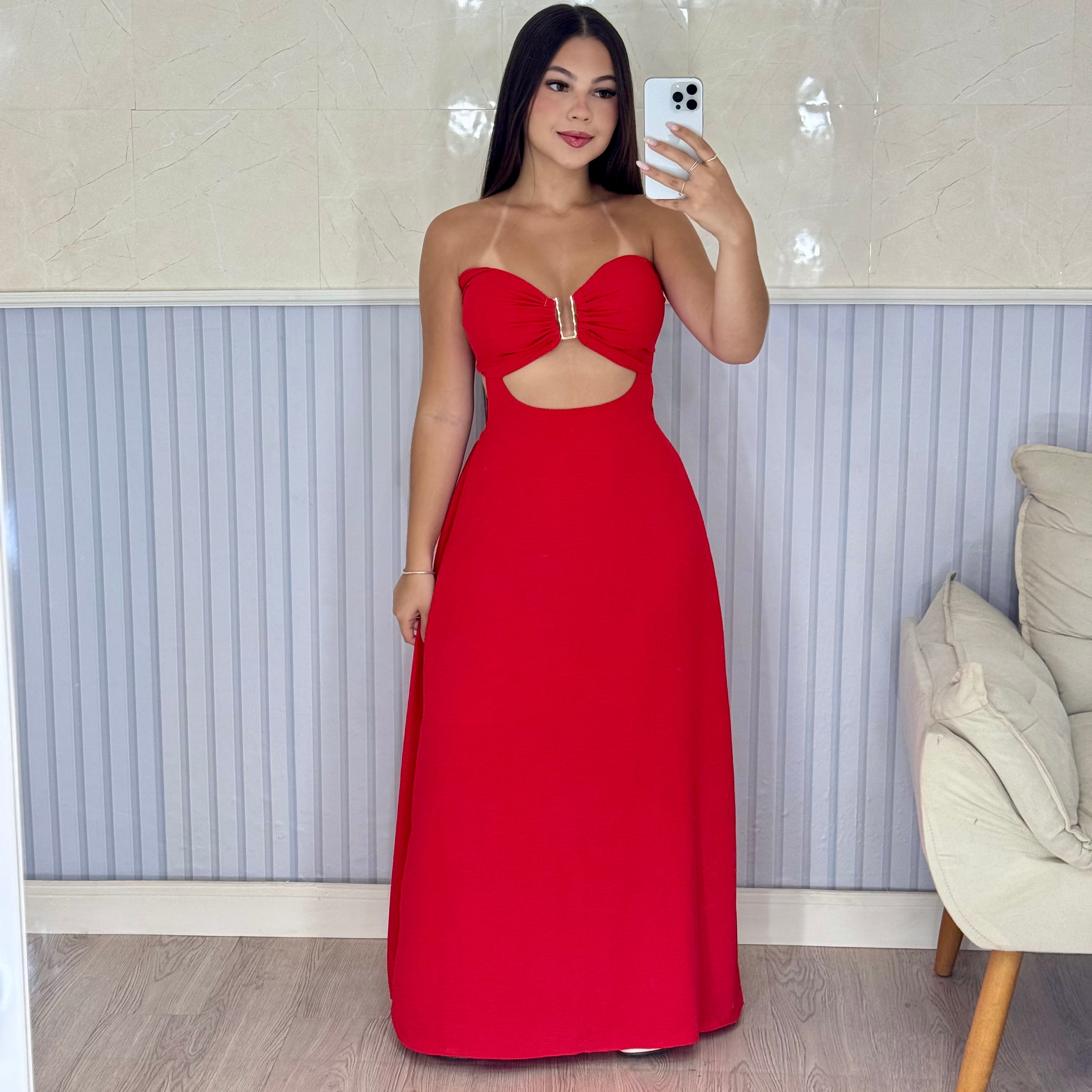 Vestido Longo Mariana Com Decote Frontal