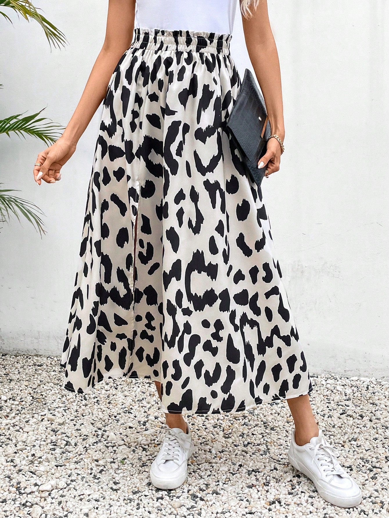 Saia Midi Com Estampa De Onça