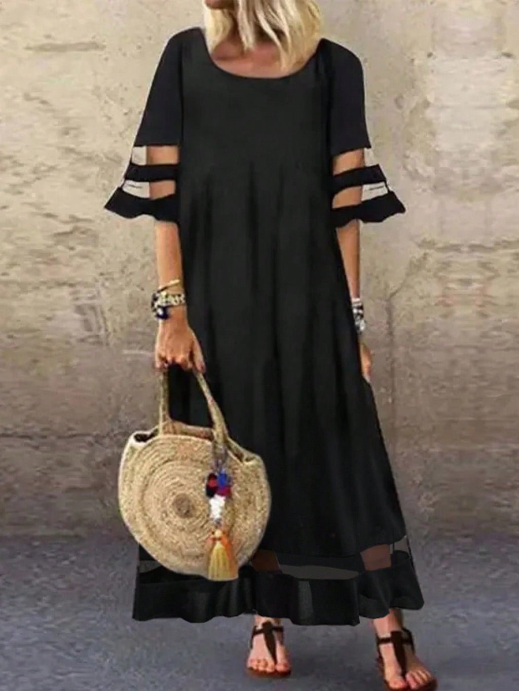 Vestido Casual de Malha Vazada Elisabeth