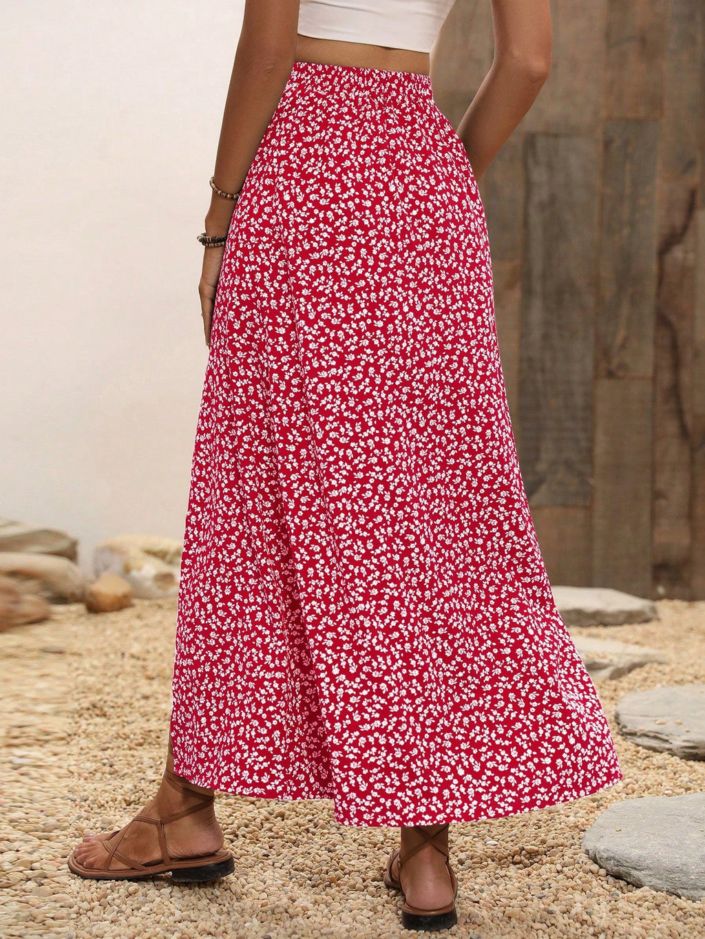 Saia Longa Floral com Fenda Lateral