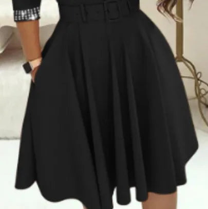 Vestido Manga Longa Preto Princesa
