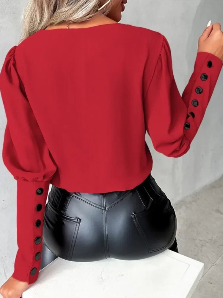 Blusa Manga Comprida com Botão Petrola