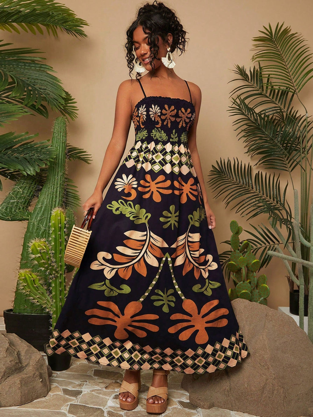 Vestido de Alça Estampa Natureza