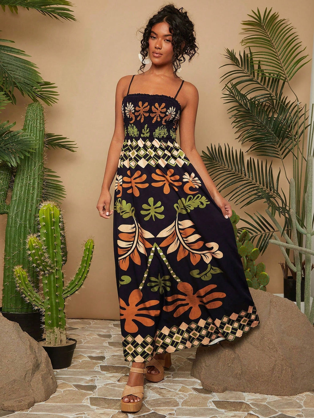 Vestido de Alça Estampa Natureza