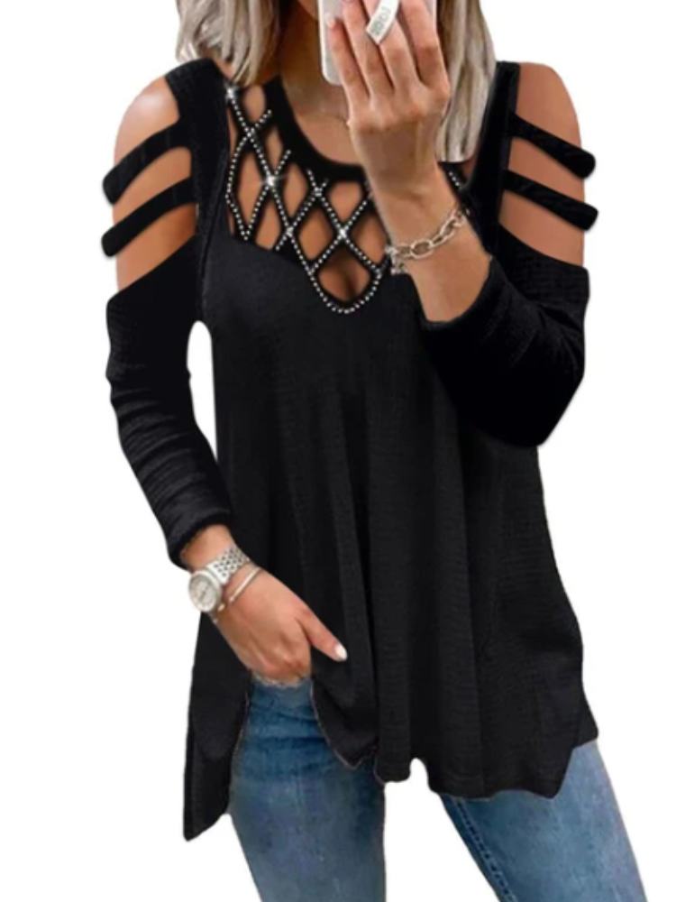 Blusa de Manga Comprida com Strass