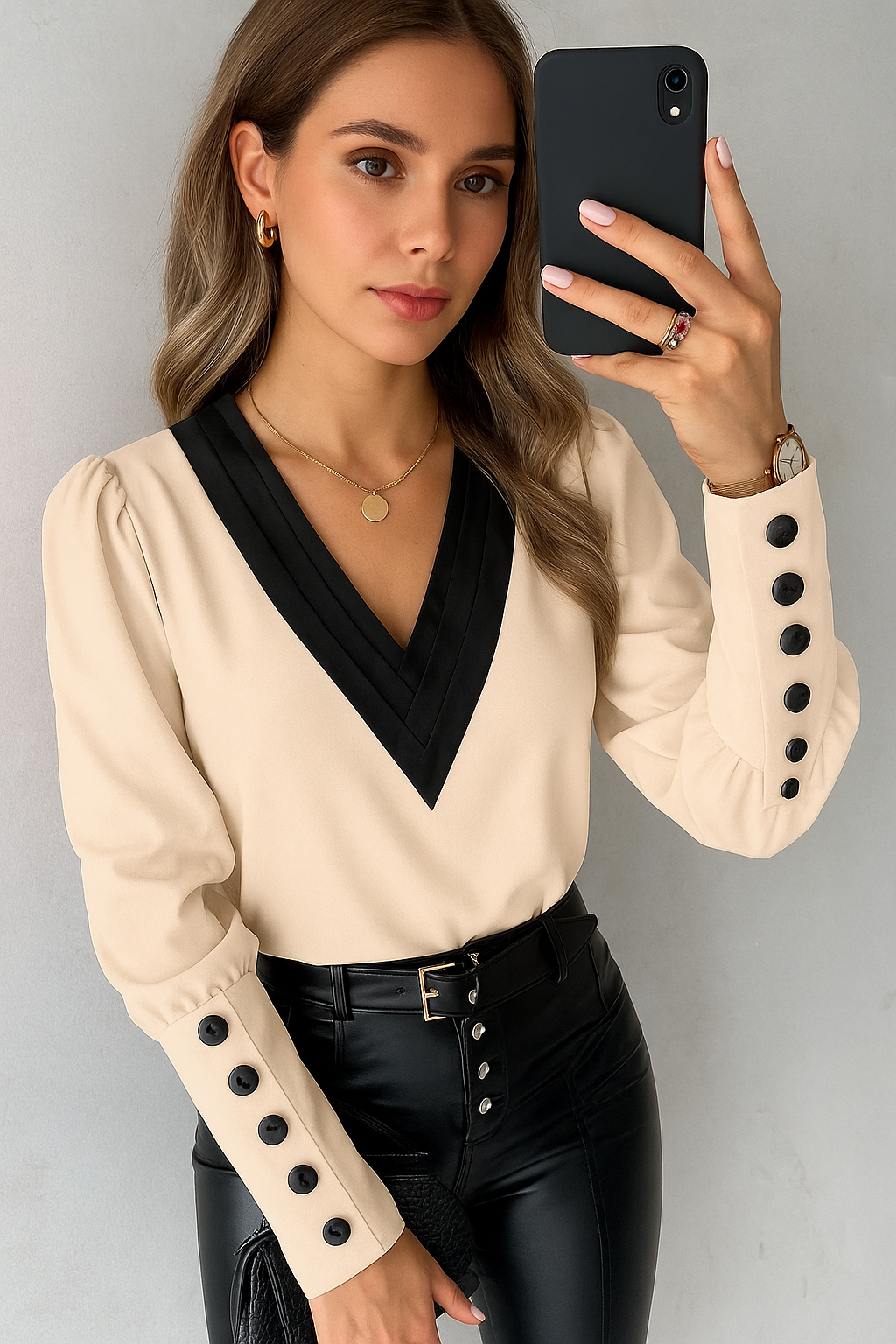 Blusa Manga Comprida com Botão Petrola