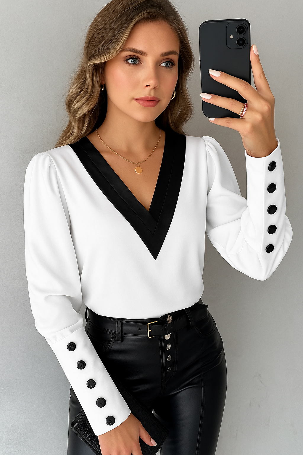 Blusa Manga Comprida com Botão Petrola