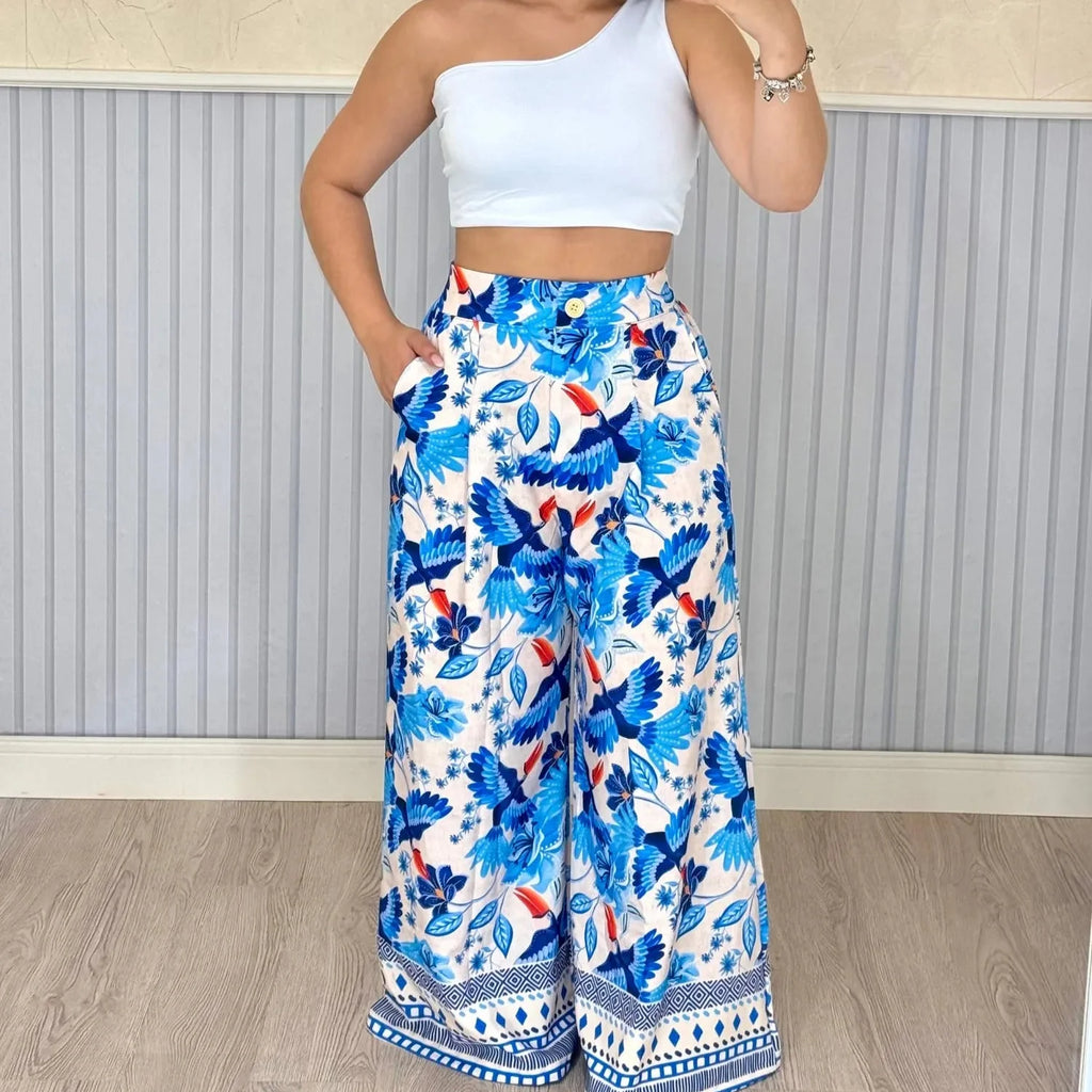Pantalona Encanto Azul + Branco