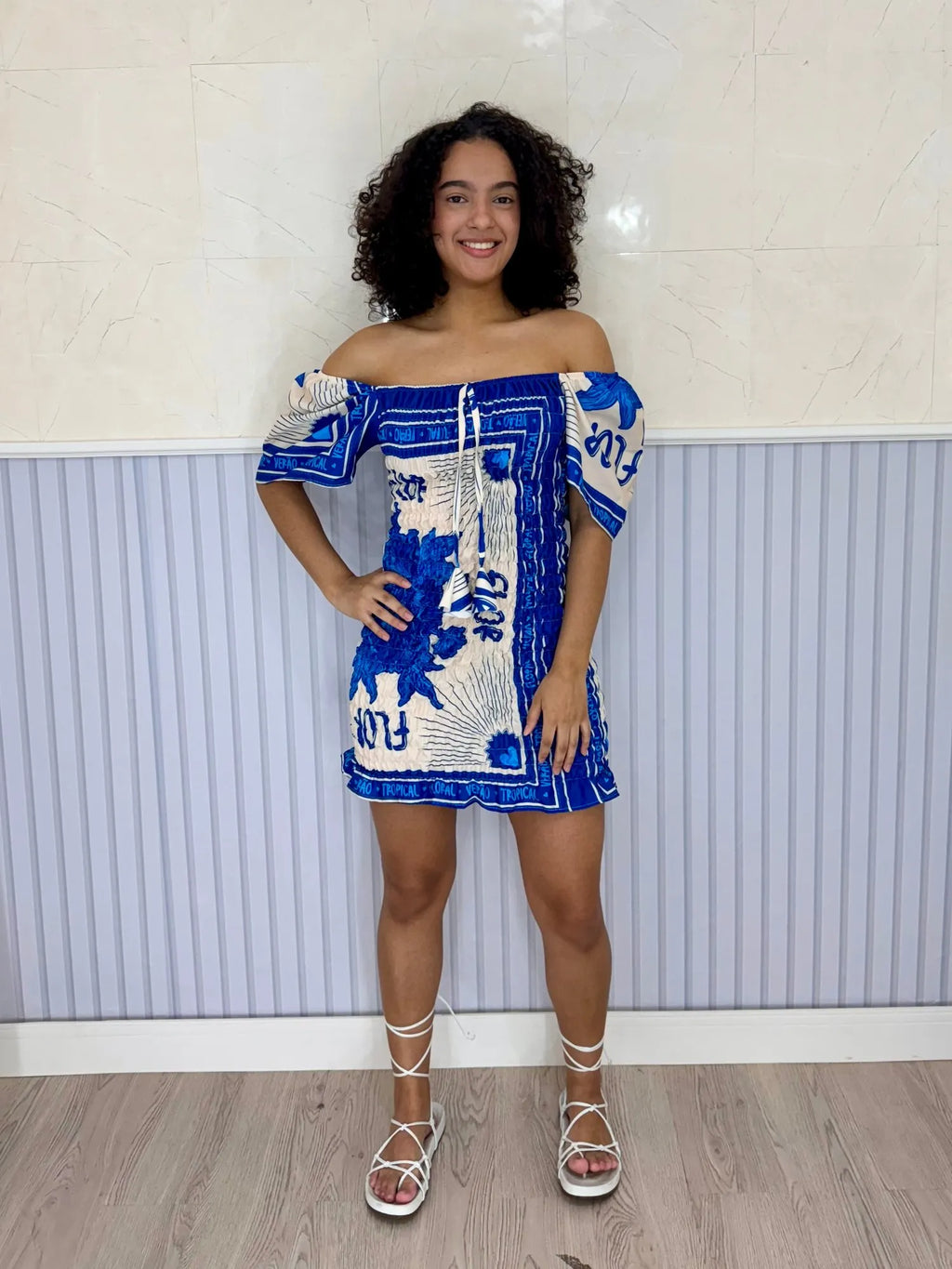 Vestido Lastex Azul Tropical