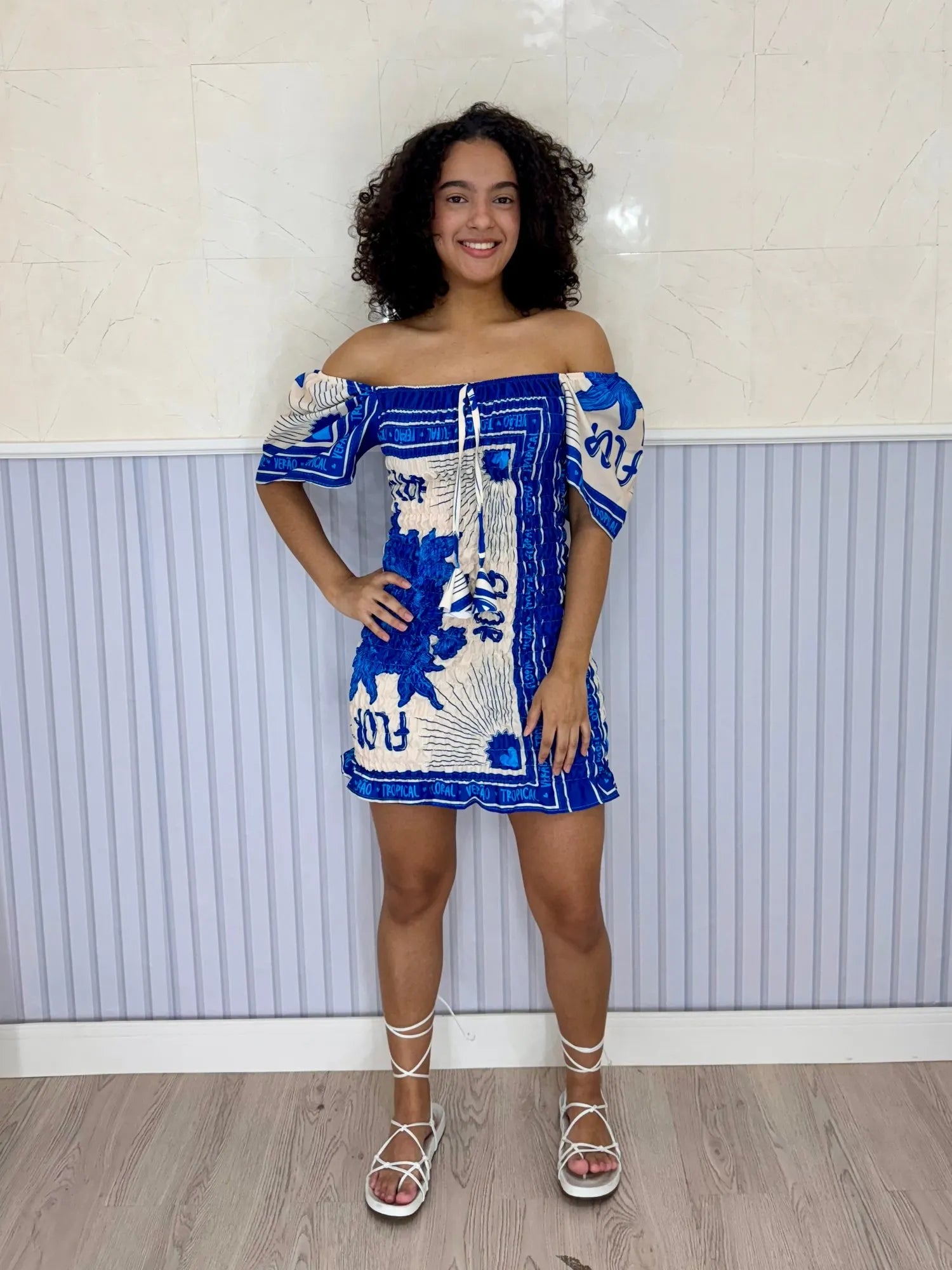 Vestido Lastex Azul Tropical