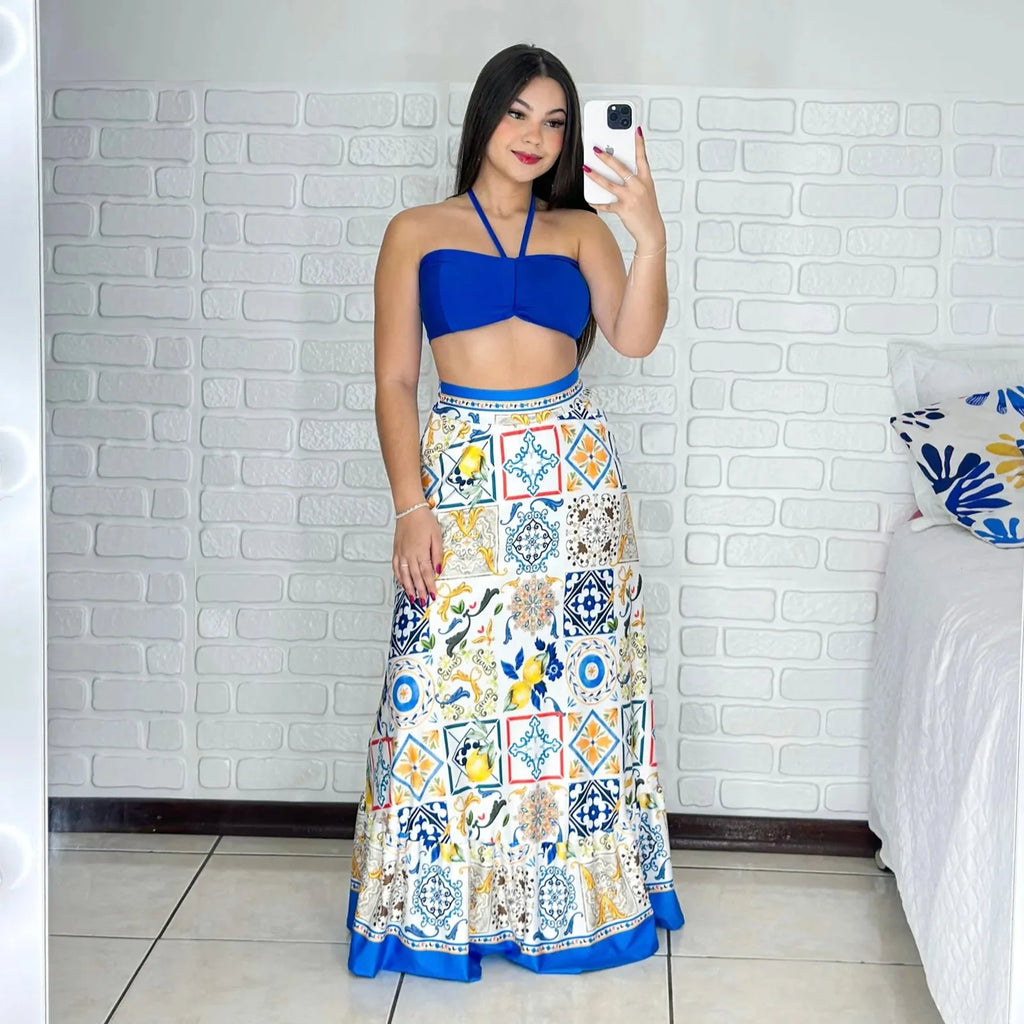 Conjunto Cropped + Saia Longa Summer