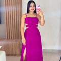Vestido Midi Com Aberturas e Fenda Beatriz