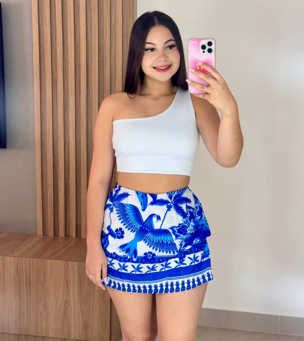 Shorts Saia Encanto Azul + Branco