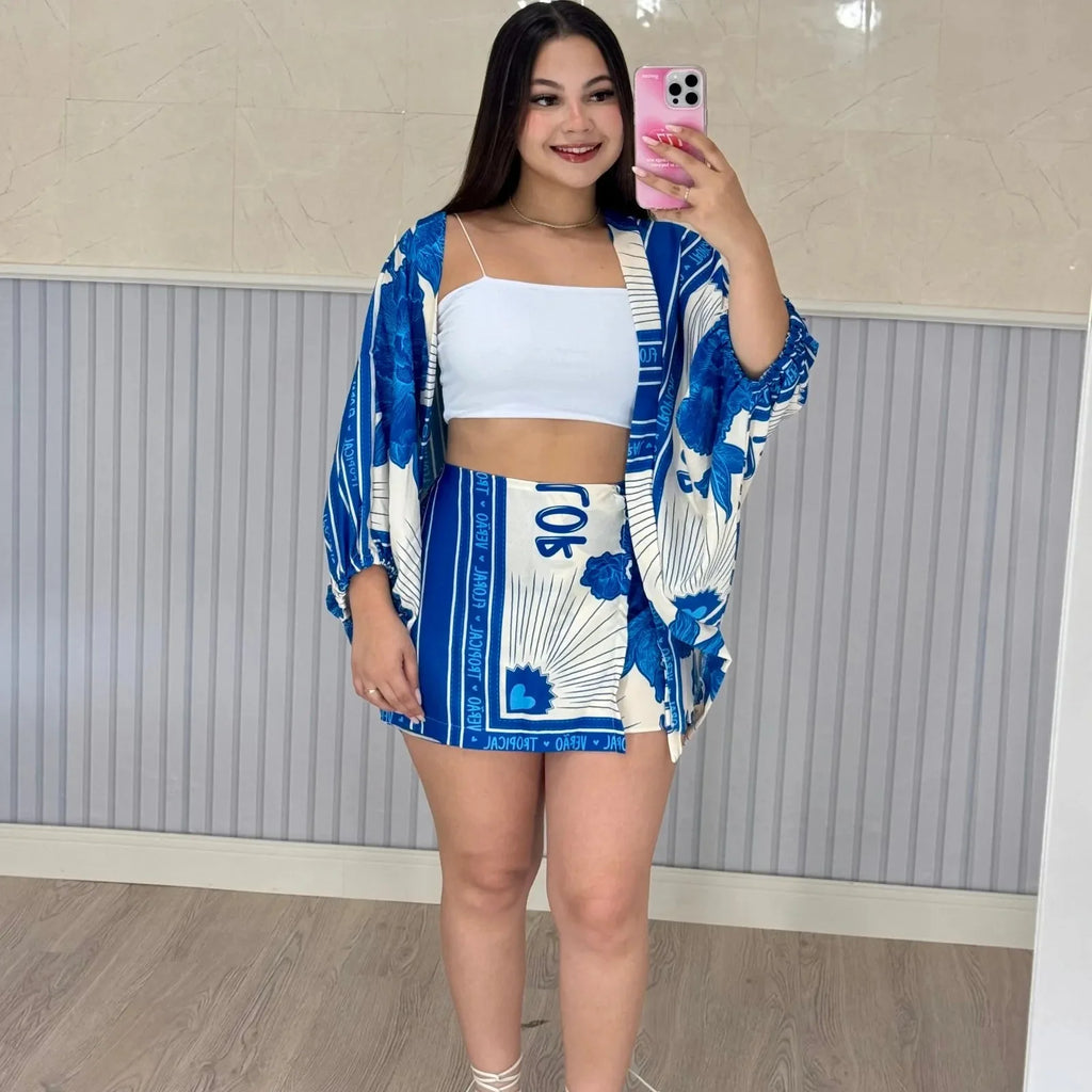 Conjunto Shorts Saia + Kimono